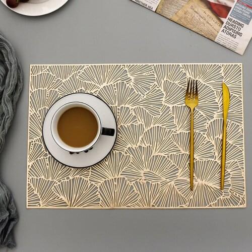 1PC Ginkgo Leaves Hollow Out Placemat PVC Round Rectangle Non-slip Insulation Pad Home Coaster Pads Cup Mat Table Mats Placemats
