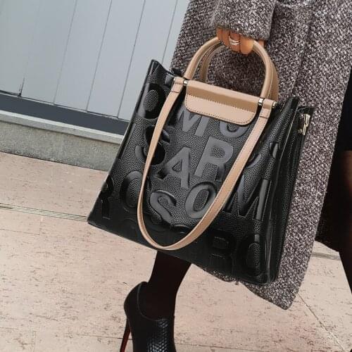 100% Genuine Leather Handbags 2020 Ladies Large-capacity Tote Letters Portable Hit Color Wild Single Shoulder Messenger Bag Cc