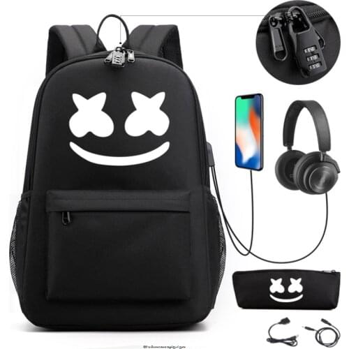 Hot DJ Marshmello 3pcs Set Backpack Student Cartoon Printed School Bag Bookbag Unisex Casual Travel bags Shoulder Bag Mochila