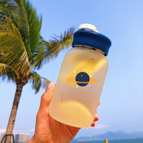 460ML Fashion Glass With Tea Compartment Starry Astronaut Pattern Summer High Capacity Portable Drink Cup