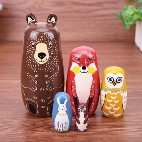 5pcs Bear Ears Russian Matryoshka Doll Wooden Nesting Dolls Baby Toys Gifts