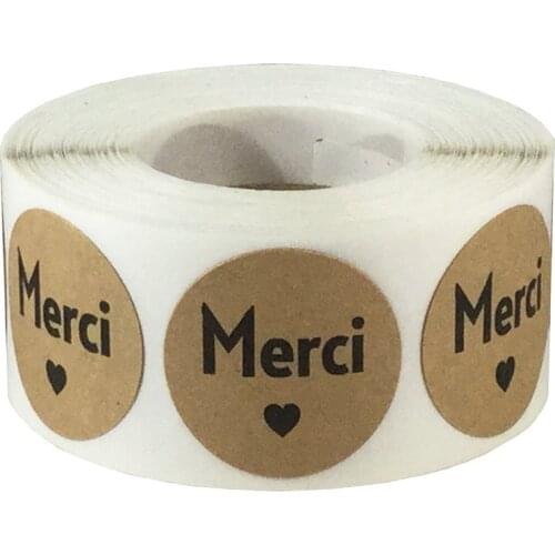 500Pcs Natural Kraft Round Merci French Thank You Stickers Seal Label for Wedding Party Card Gift Box Package Stationery Sticker