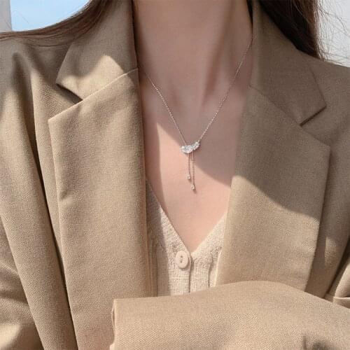 Shiny 925 Sterling Silver Feather Necklace With Zircon Inlaid Exquisite Pendant Birthday Gift For Girls Fashion Fewelry SNK039