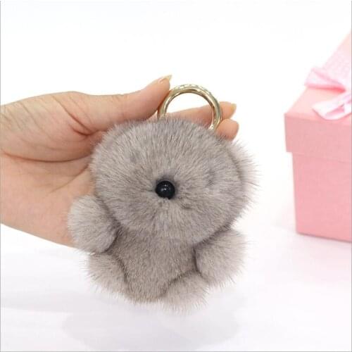 Genuine Mink Fur Bear Keychain Cute Animal Pompom Purse Accessor Fluffy Furry Stylish Gift 8 Colors Wholesale Price