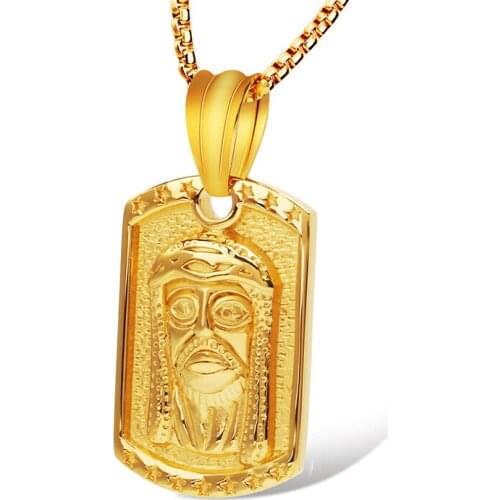 Karopel Hip Hop Retro Christ Jesus Man Head Pendant Chain Charm Necklace for Men Hip Hop Gold/Silver Color Jewelry Gift