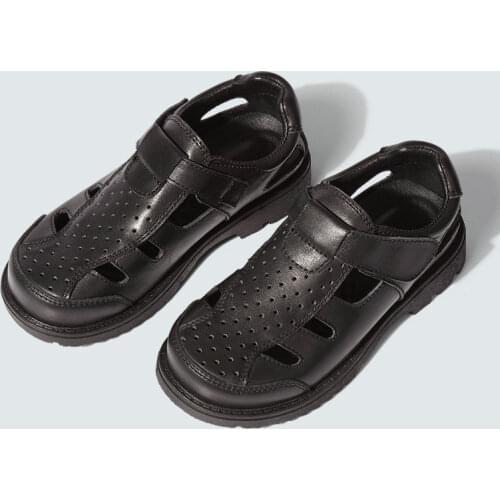 Childrens black shoes boys' leather leisure performance shoes for students with hollow soft soles