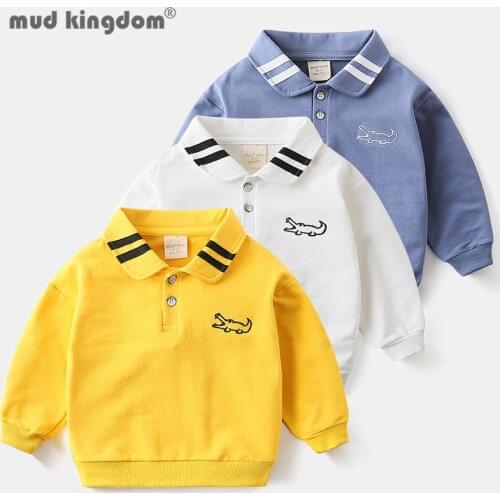 Mudkingdom Boys Lapel Sweatshirts Fashion Spring Autumn Cartoon Embroidery Pullover Tops for Kids Long Sleeve Children Clothing