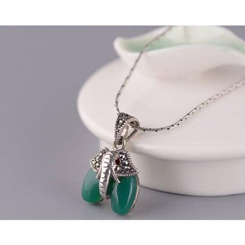 FNJ 925 Silver Pendant for Jewelry Women Original Pure S925 Sterling Silver Pendants Lucky Animal Elephant Green Agate
