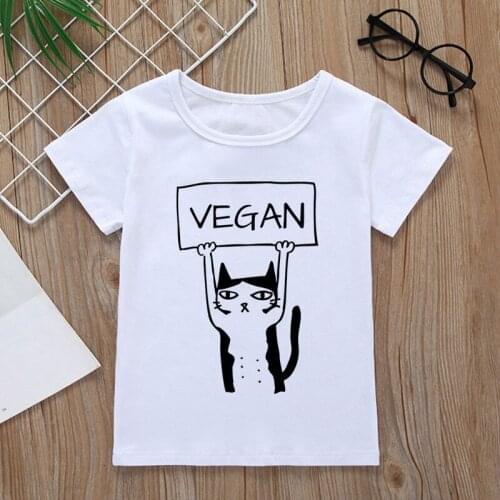 New Round Neck Vegetables Cat Vegan Kids T-shirt Novelty Girl Tops Unisex Boy Tshirt 24M-8T Girls Shirts Summer Casual Fashion
