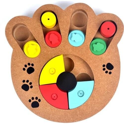 Natural Food Treated Wooden Paw Shape Pet Dog Cat IQ Training Toys Educational Feeding Game Paw Puzzl Plate Juguetes Para Perros