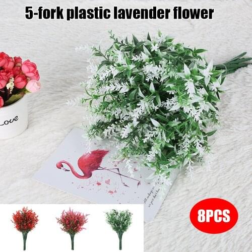 8 Pcs/Pack Artificial Flower Plastic Lavender Fake Plant No Fade UV Resistance Wedding Home Garden Decoration Bridal Bouquet
