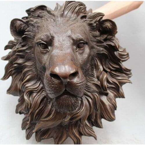 Chinese Pure Bronze HSBC Lions Head Wall Hang Family Decor Art Sculpture Fine wedding Arts Crafts decoration