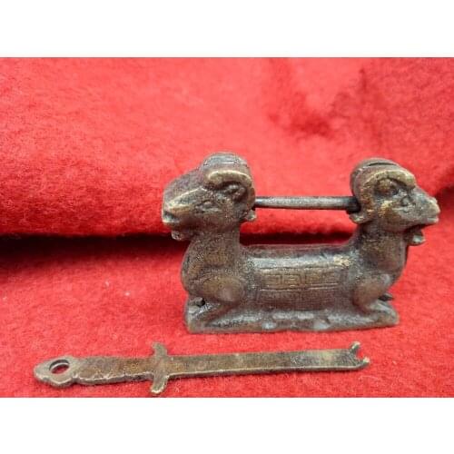 Collection of ancient Chinese building locks, drawer locks, double headed sheep bronze sculpture