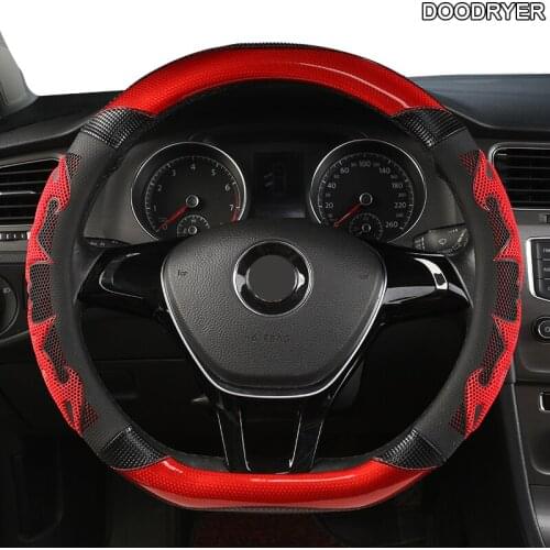 DOODRYER Carbon Fiber Leather Car Steering Wheel Cover For Volkswagen VW Polo Golf 5 6 7 Passat B5 B6 Tiguan Caddy Touran