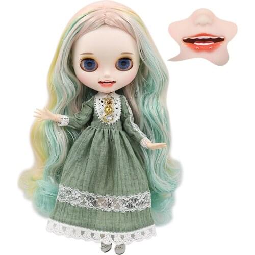 ICY DBS Blyth doll white skin Carved lips Open mouth Matte customized face Ice cream color hair 1/6 bjd joint body