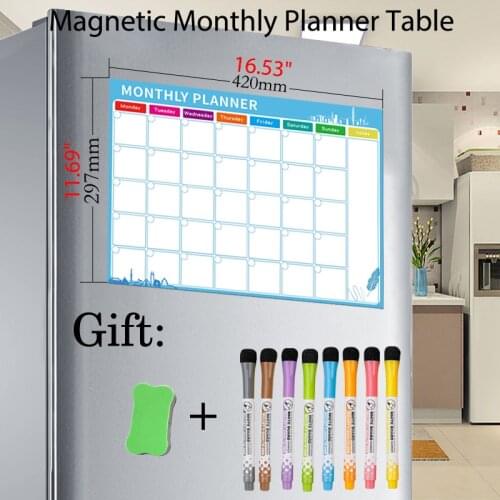 Magnetic Monthly Weekly Planner Table A3 Size 16.53"x11.69" for Fridge Dry Erase Bulletin White Board Gift 8 Pen 1 Eraser