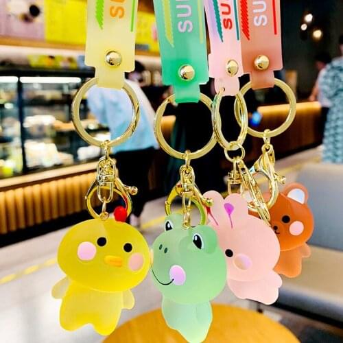 Cute Anime Cartoon Rabbit Bunny Frog Animal Jelly Rubber Keychain Women Key Ring Chains Car Purse Bag Charm Trinkets D877