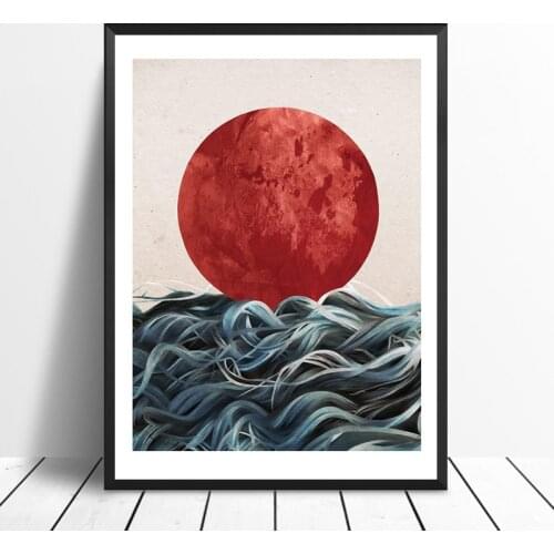 Seascape Abstract Japanese Sunrise Canvas Paintings Posters and Prints Wall Art Picture for Living Room Home Decoration