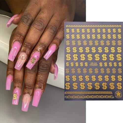 Nail Stickers Money Dollar Nail Art Sticker Decal 3D Letter Rich US Dollars Sign Manicure Self Adhesive Acrylic Tips Tool