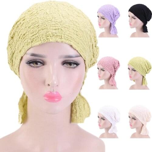 New Women Bubble Cotton Hat Stretch Chemo Cancer Cap Solid Color Elastic Beanie Bonnet Turban Hair Loss Cover Headscarf Headwear