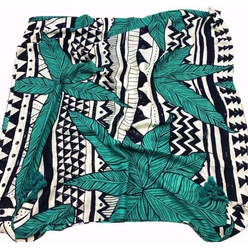 2020 Newest Green Leaf Print Cotton Tassel Scarves Shawls Women Trendy Geometry Tassel Scarf Wrap Hijab Muffler Free Shipping
