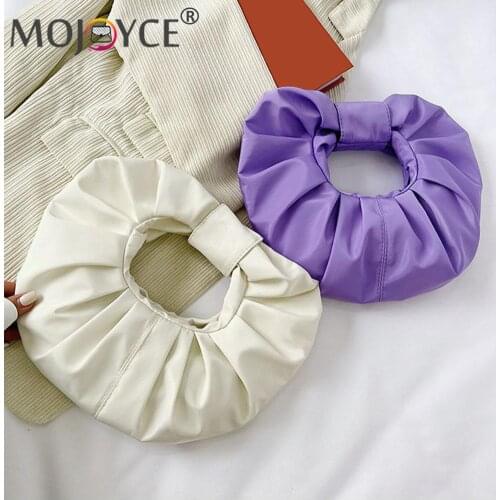 2021 New Single Bag Fashion PU Leather Round Pleated Canvas Bag Underarm Bag Casual Women Solid Color Handbags