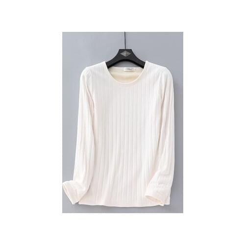 2021 New Autumn Winter Warm Thick Fleece Warm Underwear Long Sleeve Stripe Cotton Tee Shirt Super Soft T-Shirt O Neck Top