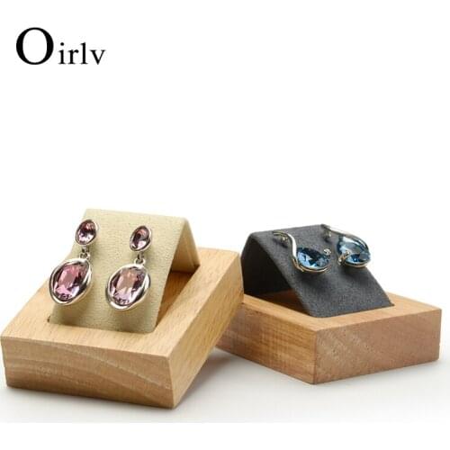 Oirlv New Earring Display Stand Wood Jewelry Display with Microfiber Ear Nail Display Rack Jewelry Showing Holder Organizer