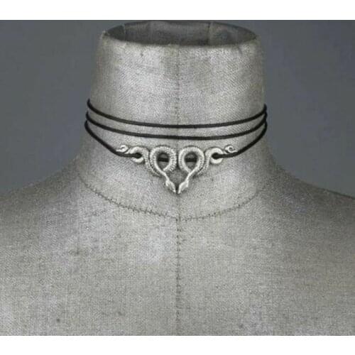 Snake & Leather Wrap Choker Snake Necklace,Witchy Gothic,CRESCENT GOTH PAGAN GOTHIC WITCHY WICCA