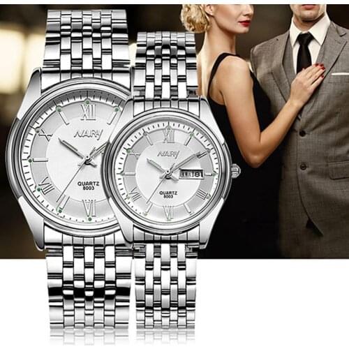 Couple Watch Calendar Simple Stainless Steel Waterproof Quartz Wristwatch Steel Quartz Wristwatches Ladies Watches Reloj Mujer