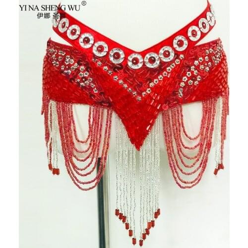 Belly Dance Coin Sequin Belt Tribal Costume Fringe Tassel Belt Belly Dance Waist Belt Hip Scarf India Performance Waist chain