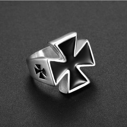 Rock Roll Crusader Knights Malta Cross Rings Black 316 Stainless Steel Maltese Cross Mens Ring For Biker Size 7-14
