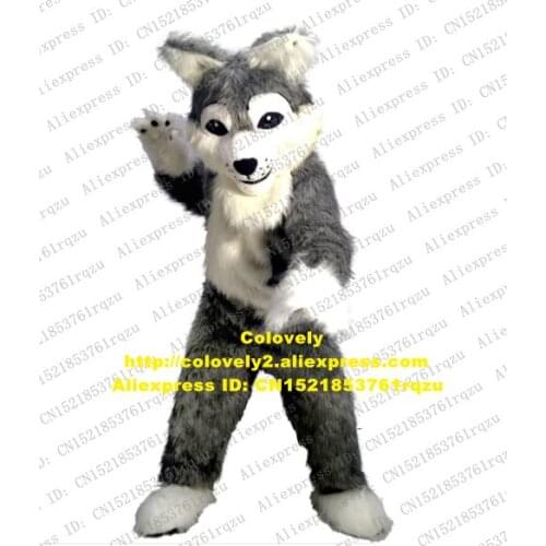 Gray Long Fur Furry Wolf Husky Dog Fursuit Mascot Costume Adult Cartoon Character Performance Costumes High Quality zz8152