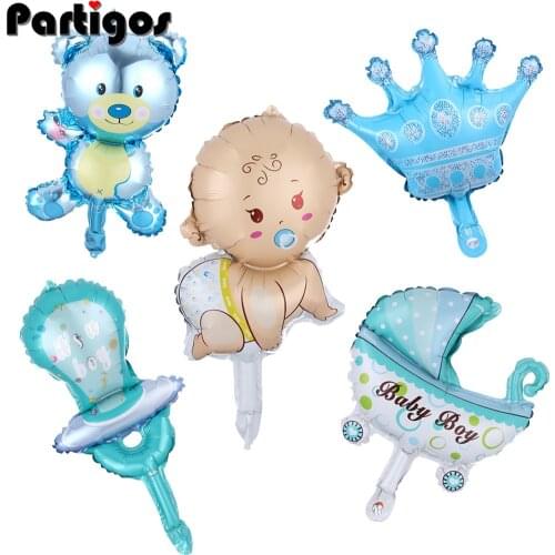 5pcs/lot mini Baby Shower Boys Girls Holiday Decorations Foil Balloons Stroller Helium Balls Birthday Party Supplies globos