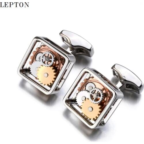 Hot Sales Square Steampunk Gear Cufflinks For Mens Lepton Watch Mechanism Gear Cufflinks Fashion Men Groom wedding cufflink