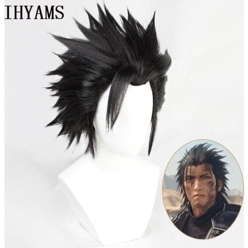 Game Final Fantasy FF7 Zack Fair Short Black Heat Resistant Hair Cosplay Wig + Free Wig Cap