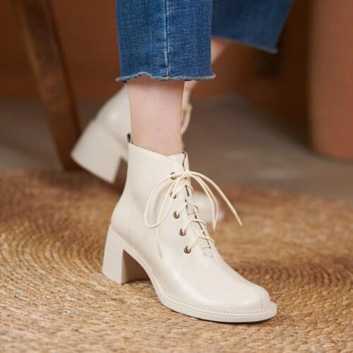 2021 Women Shoes Women Boots Winter Ankle Boots Zapatos De Mujer Womens Chunky Boots Genuine Leather