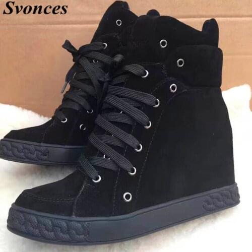 Svonces Basket Femme Casual Shoes Women Sneakers Genuine Leather Height Increasing Suede Concealed Platform Wedge Shoes Women