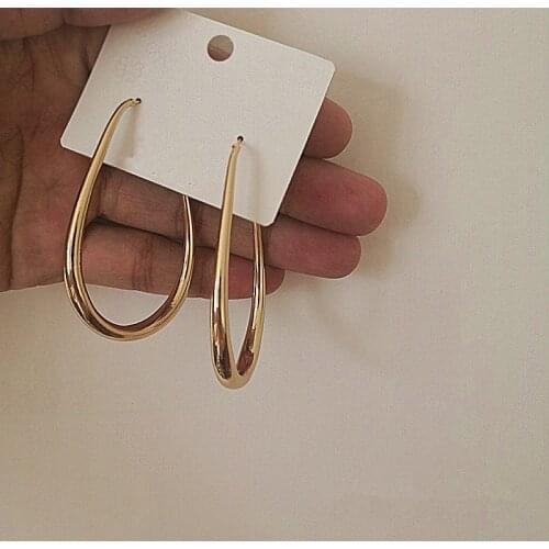 AOMU 2020 Korea Design Geometric Oval Gold Metal Earring Wide Round Circle Big Hoop Earrings for Women Girl Large Party Jewelry