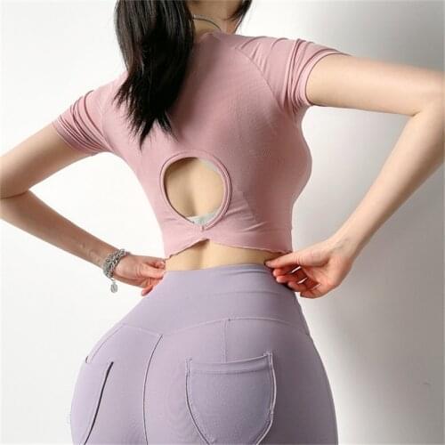 Women Slim Fit Soft Workout Gym Crop Tops T-shirt Naked Feel Running Fitness Short Sleeved Shirts