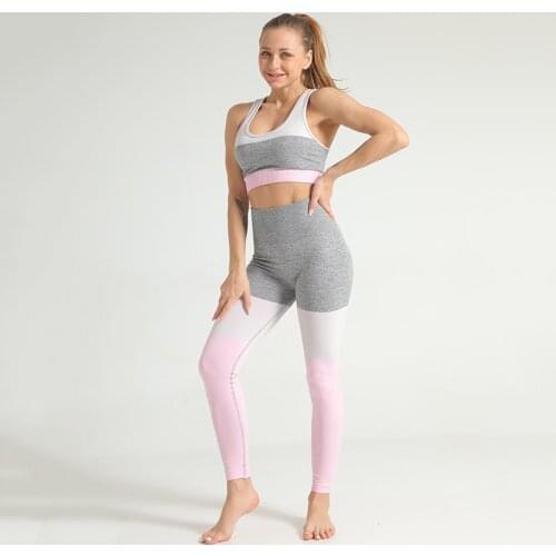 Women Sport Suit Female Fitness Set Tracksuit Workout Sexy Ensemble Sportswear Gym Wear Running Clothes Pad Top Leggings
