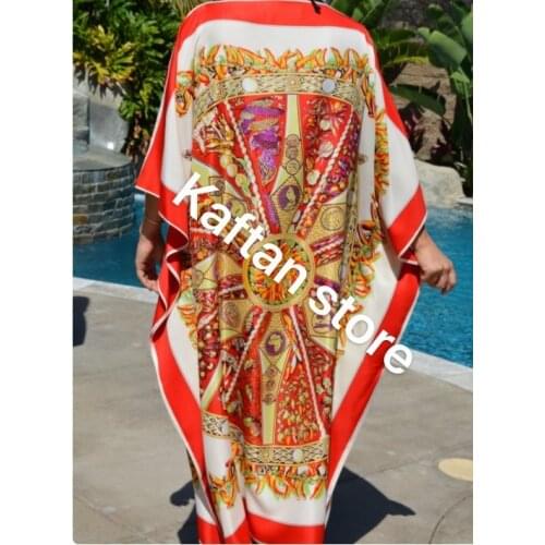 Oversize europejska odzież Printed Bohemian Full length silk kaftan dress Kuwait Fashion beach party sexy lady silk kaftan dress