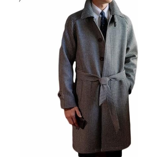 Winter Suit Coat Houndstooth Outfit One Piece Long Length Custom Made British Style with Sash Party Tuxedo