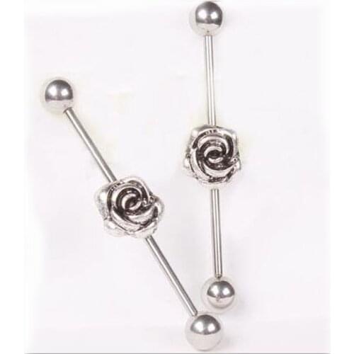 1piece Love Flower Surgical Stainless Steel 1.6*38*6mm Rose Flowers Industrial Barbell Piercing Helix Ear Piercing Jewelry