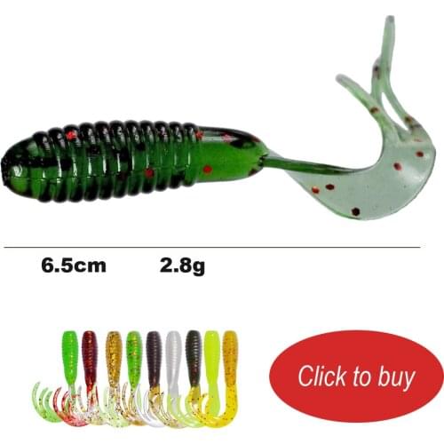 10pcs/lot 65mm Soft Artificial Fishing Lures Swimbait Tail Grub Lures Worm Moggot Grub Lures Baits for Pesca