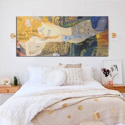 100% Hand Painted Handmade Water Snake Oil Painting made Hot sell Gustav Klimt on Canvas Wall Art Pictures For Living Room