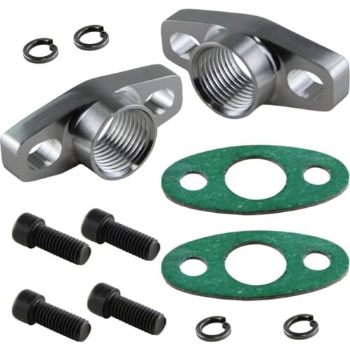 2Pcs Aluminum Turbo Oil Drain Flange Fits For GT Ball Bearing GT25R GT28R GT30R GT35R Black/Silver