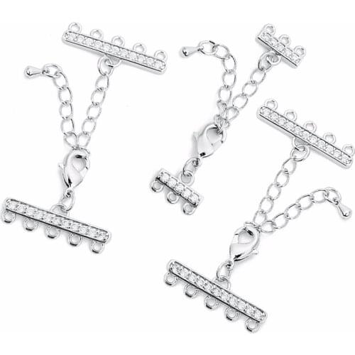 LOULEUR 2pcs Silver Color Copper with Zircon Clasps for Multi-layer Necklace or Bracelets Connectors For Diy Jewelry Makings