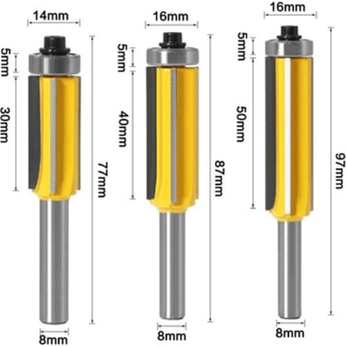 3pc 8mm Flush Trim bit Z4 Pattern Router Bit Top & Bottom Bearing Bits Milling Cutter For Wood Woodworking Cutters