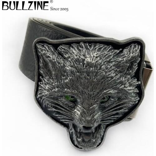 Bullzine Zinc alloy retro wolf head belt buckle cowboy jeans gift belt buckle FREE PU belt FP-03412 drop shipping